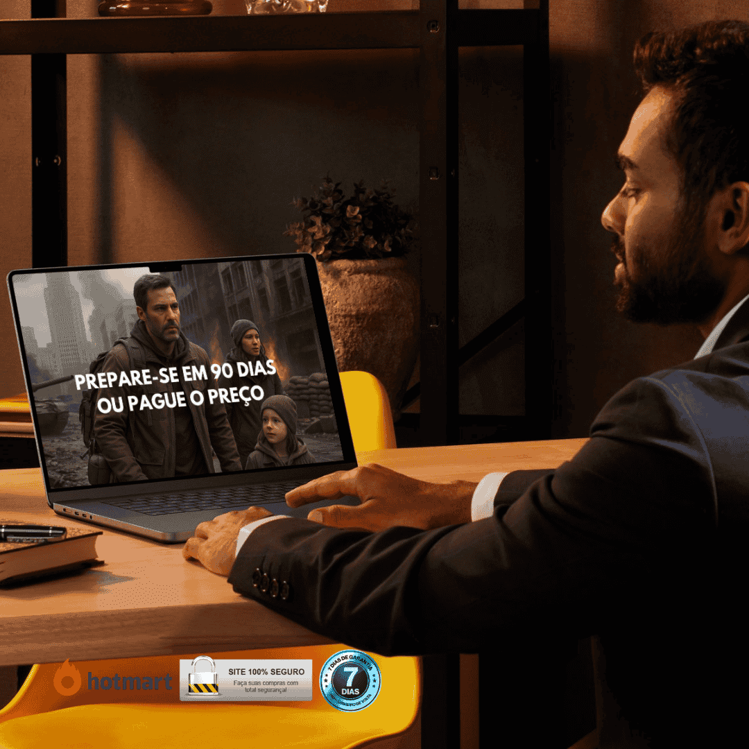 Homem assistindo ao eBook Prepare-se em 90 Dias no notebook — Acesso digital imediato via Hotmart